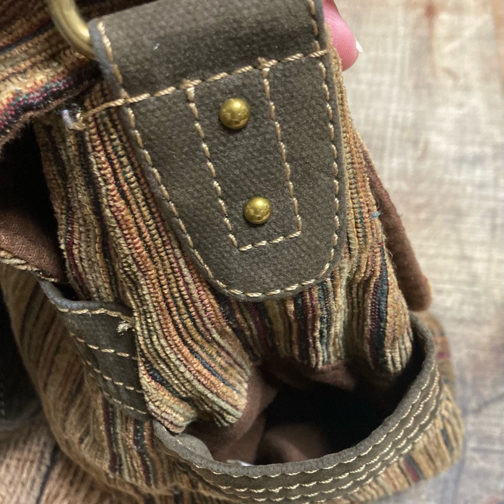 Fossil Corduroy Stripe Messenger Bag Brown Earth Tone Crossbody Tapestry Bag - Picture 9 of 13